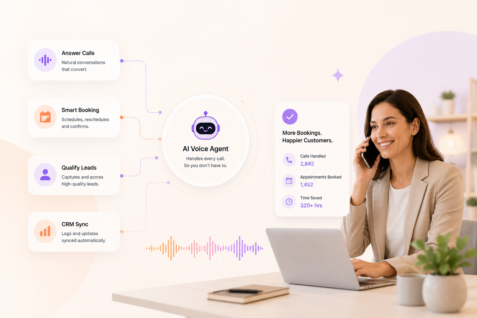 VAAMI AI voice agent — answer calls, smart booking, qualify leads, and CRM sync